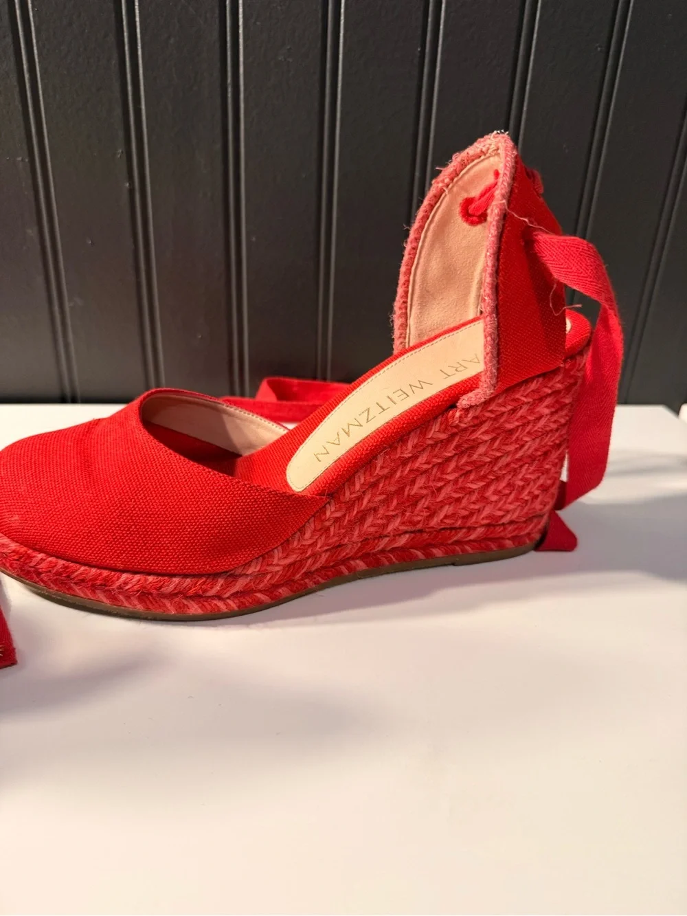 Stuart Weitzman Bright Red Canvas Espadrille Wedge Sandals